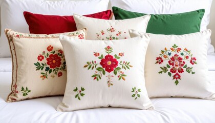 Set Of Embroidered Floral Decorative Pillows