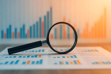 Analyzing financial data with magnifying glass for investment and business intelligence growth