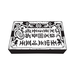 Mystical Ancient Code Stone Slab with Tribal Tattoo Icon Design