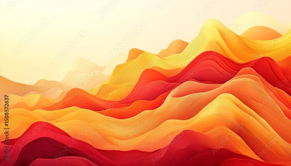 Poster abstract background, fluid 3d render of layered paper folds in warm tones forming dynamic waves