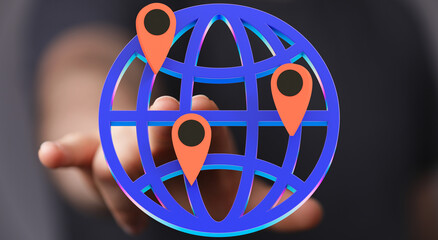 Illustrative image of a digital globe with location markers, symbolizing global connectivity and...