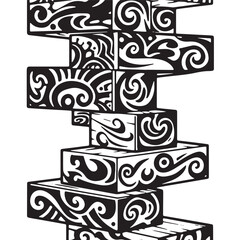 Stylized Jenga Tower with Tribal Tattoo Design for Merchandise P