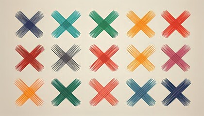 Fototapeta premium Colorful abstract design featuring intersecting brush strokes in various hues arranged in a grid pattern