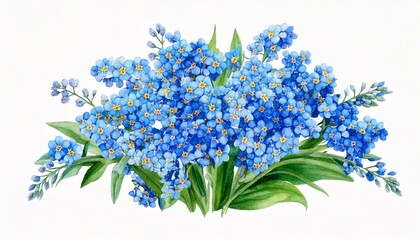 Obraz premium Spring bouquet with flowering blue forget-me-nots (Myosotis, scorpion grasses). Watercolor h.jpg