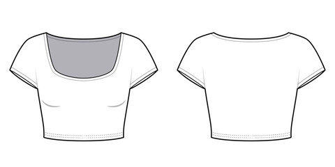 Slim Fit Crop T-shirt For Women- Flat Vector Illustration-Front and Back View