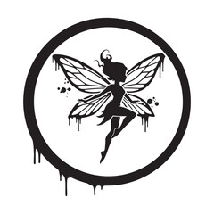 Whimsical Faerie Circle Dripping Paint Stencil Icon, Black and W