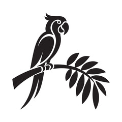 Fototapeta premium Elegant Black Parrot Vector Design Perched on a Branch - Tropical Bird Art