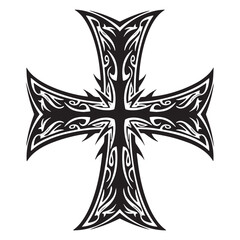 Stylized Templar Cross with Tribal Tattoo Elements for Apparel D