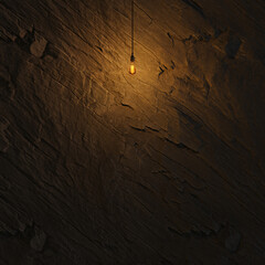 Dark Stone Wall with Edison lamp Lighting 3D Rendering