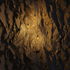 Dark Stone Wall with Edison lamp Lighting 3D Rendering