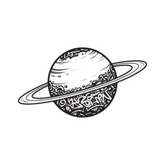 Planet Saturn icon with graffiti tags in black and white vector