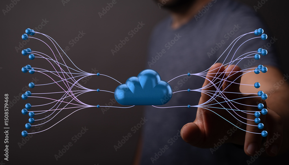 Aufkleber High-quality image depicting cloud computing, network connections, and data flow. Ideal for technology, business, and digital concepts.