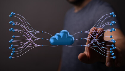 High-quality image depicting cloud computing, network connections, and data flow. Ideal for...