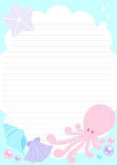  海の生き物メモタコ（罫線）