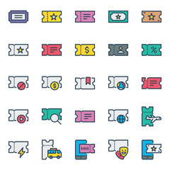 Filled outline icons set for Ticket