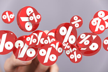 3D rendered image of red percentage symbols floating. Perfect for sale, discount, or finance...