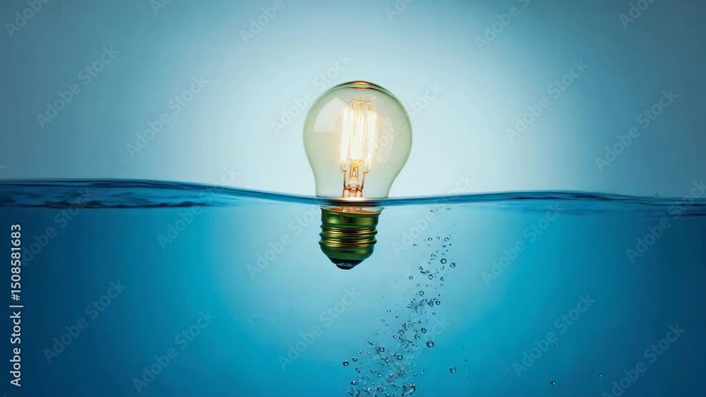 Poster a single light bulb submerged in water, symbolizing an idea or concept that fails to break through.