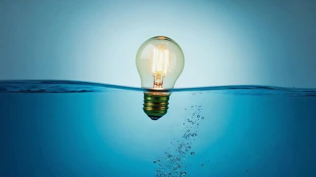 A single light bulb submerged in water, symbolizing an idea or concept that fails to break through.