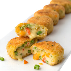 Cheesy vegetable nuggets isolated on transparent background