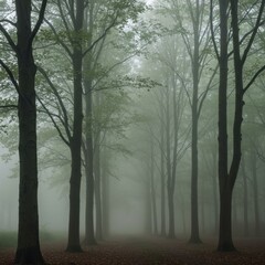 Fototapeta premium Enigmatic Foggy Forest Path: A Mystical Walk Through Nature's Embrace