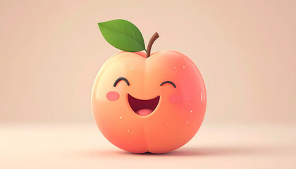 Cute Cartoon Peach Character with Smiling Face and Leaf
