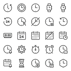 Outline icons set for Time clock