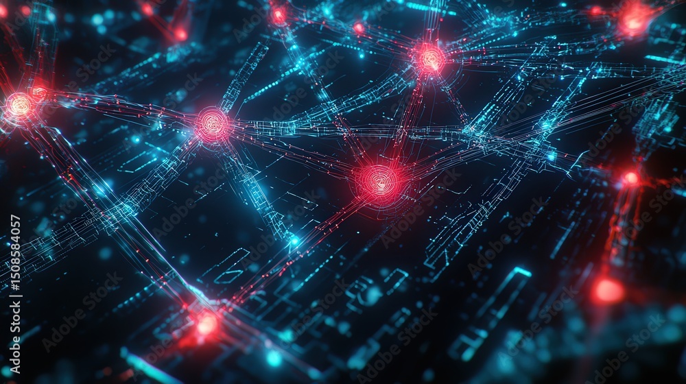 Aufkleber quantum communication nodes linked through intricate networks digital realm 3d visualization futuris