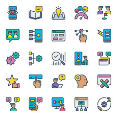Filled outline icons set for UX design