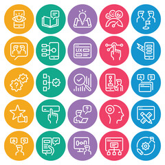 Circle color outline icons set for UX design