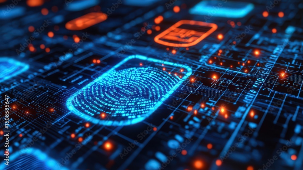 Poster identifying security breaches in digital identity virtual environment infographic cyber security tec