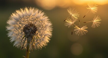 Obraz premium Golden Hour Dandelion: Seeds of Change and New Beginnings at Sunset