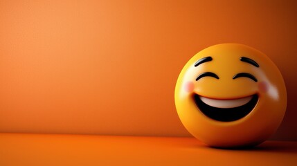 Fototapeta premium Happy emoticon on orange background, joy concept