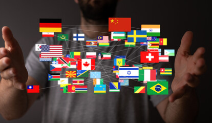 Image of interconnected flags representing global collaboration and international relations.