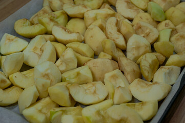 Sliced Apples on a Tray Before Baking – Step of Homemade Cooking

