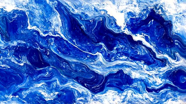 Abstract swirling pattern of deep blue and white paint, creating a dynamic and flowing visual texture