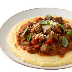 Italian polenta bolognese isolated on transparent background