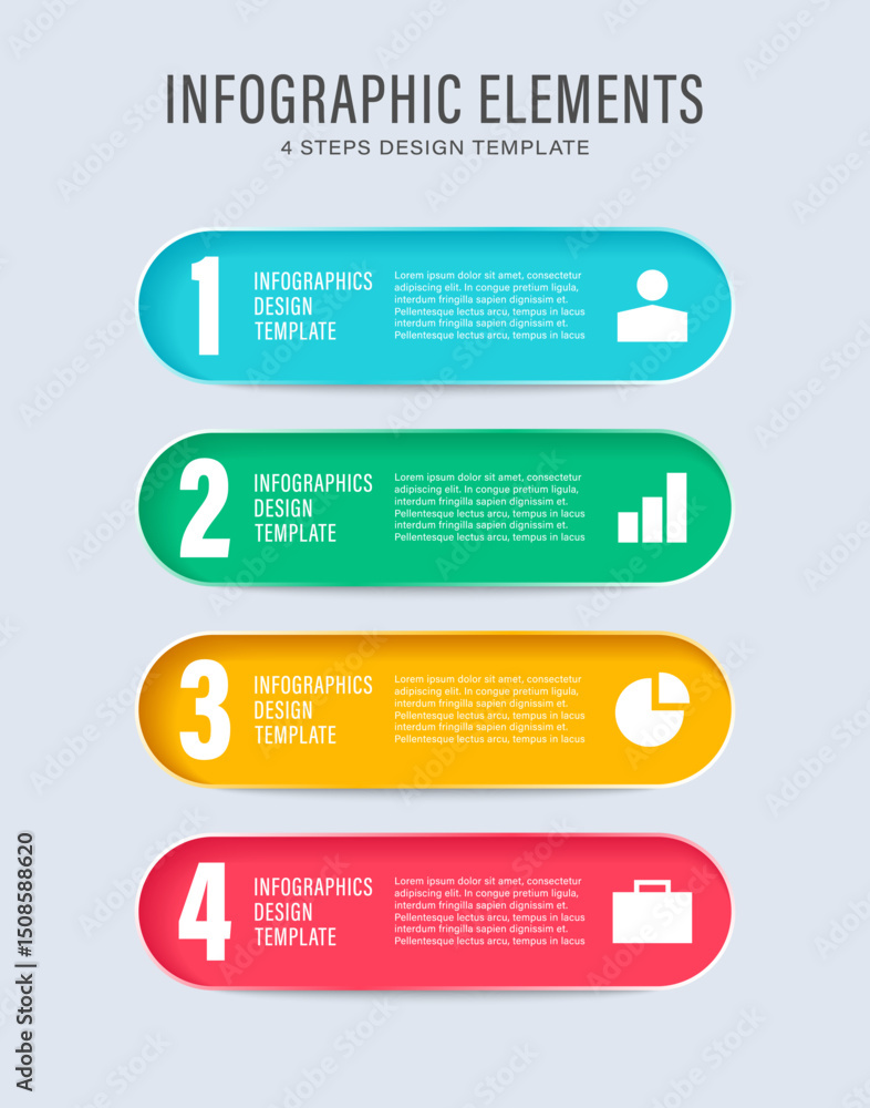 Poster vector vertical infographic template. four steps or options with icons and text