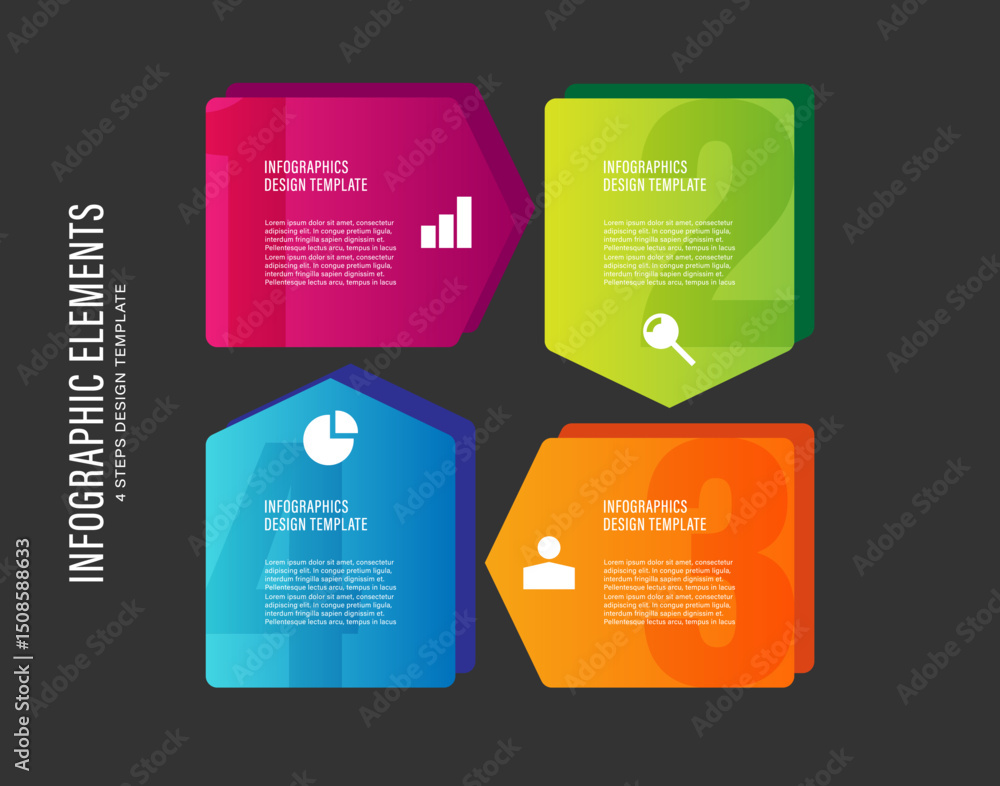 Poster four steps or business process vector infographic template. modern design with icons and text.