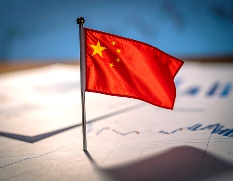 Small Chinese flag on financial documents