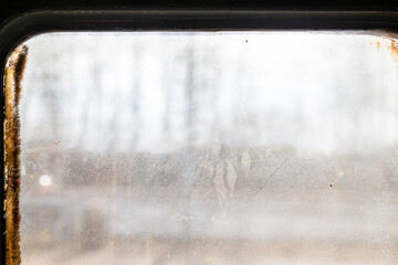 window glass in door of carriage of local train