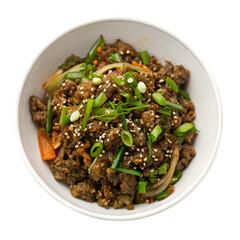 Japanese beef mince stir fry isolated on transparent background
