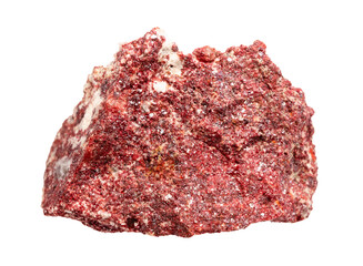 unpolished cinnabar mineral isolated on white