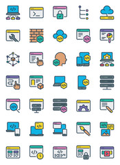 Filled outline icons set for Web development