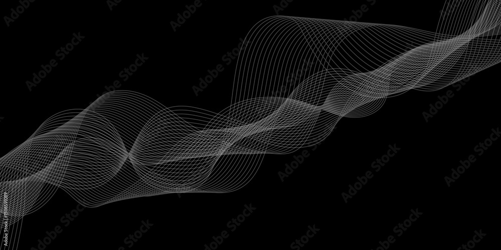 Poster abstract black background with whit line. modern template abstract design flowing particles digital 