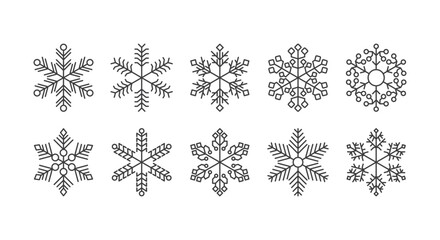 10 Snow Monoline Icons – Minimal Vector Set of Winter and Weather Symbols