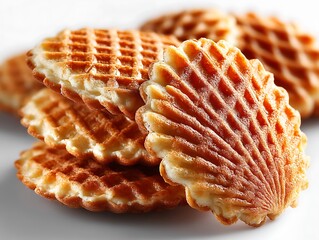 A stack of sweet and delicious waffles presented against a plain background