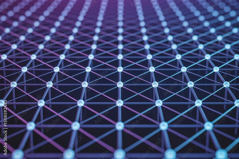 Poster abstract network with interconnected nodes and lines in blue and pink