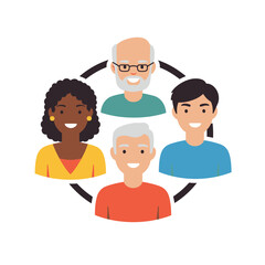 Vector community group three people help icon in flat style. Youth symbol persons team partnership for web site design, logo, app. Leadership connection meeting 