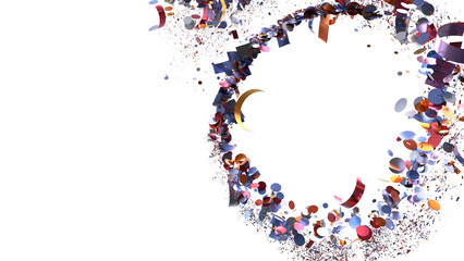 Abstract festive background with swirling confetti and a blank space. Perfect for celebrations, party invitations, or product displays