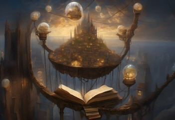 Obraz premium Aerial Library Island above Open Book